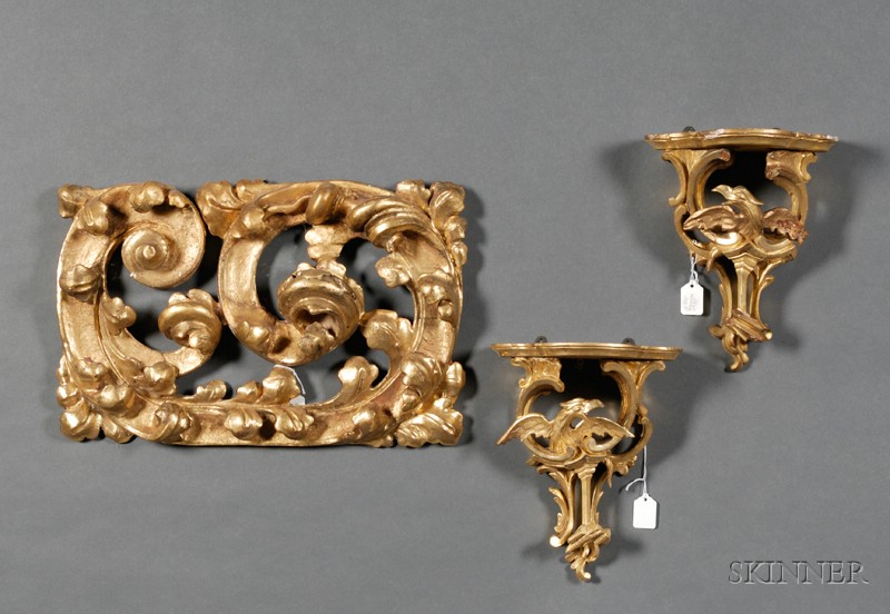 Appraisal: Group of Italian Rococo Revival Giltwood Architectural Elements mainly th