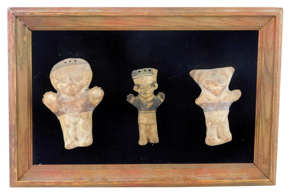 Appraisal: PRE-COLUMBIAN Three small Chancay figures mounted on board Central Coast