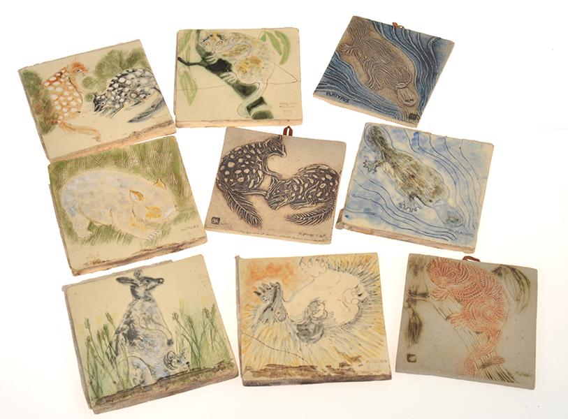 Appraisal: SET OF EIGHT POTTERY TILES OF NATIVE ANIMALS BY BARBARA