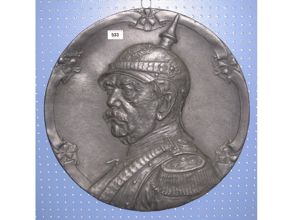 Appraisal: Pressed metal wall plaque of Otto Von Bismark