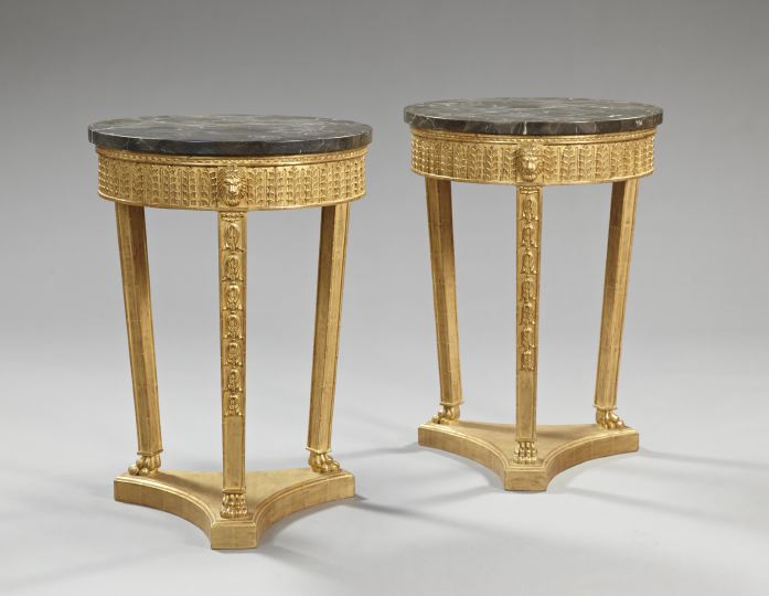 Appraisal: Pair of Empire-Style Giltwood and Marble-Top Occasional Tables each with