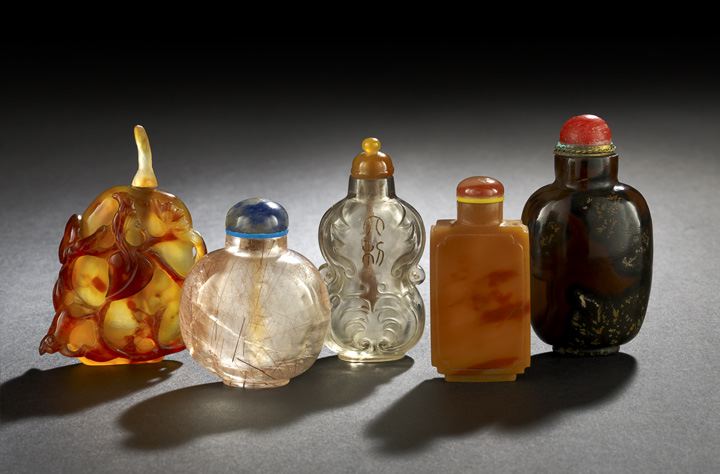 Appraisal: Group of Five Chinese Stone Snuff Bottles comprised of a