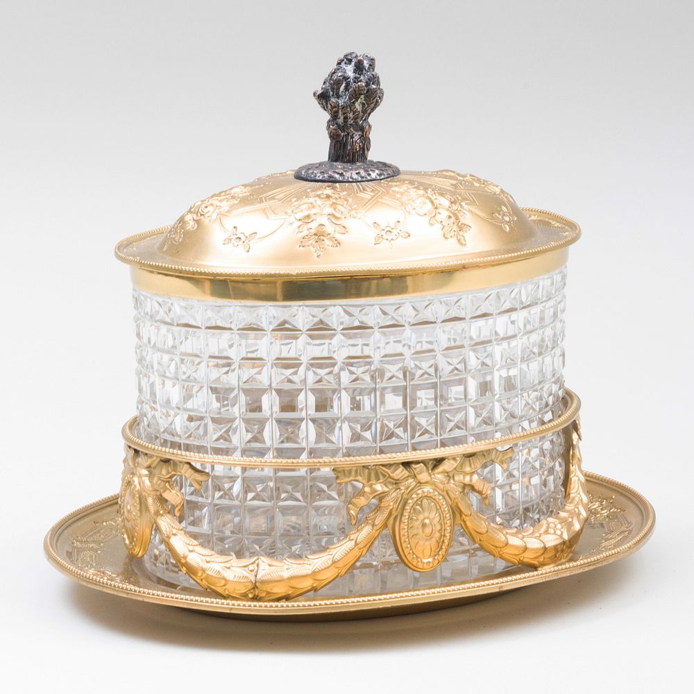 Appraisal: Continental Cut Glass and Gilt-Metal Biscuit Box and Stand x