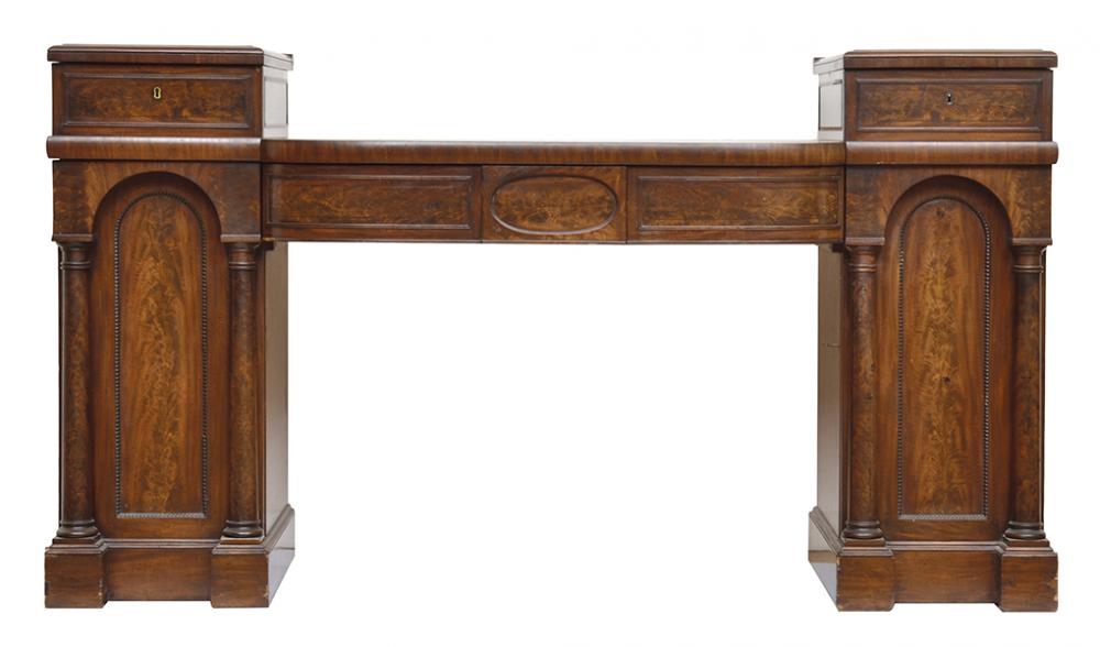 Appraisal: A GEORGE IV MAHOGANY PEDESTAL SIDEBOARD each pedestal with a