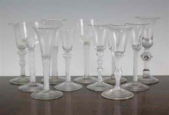 Appraisal: An English wine glass c with drawn trumpet bowl and