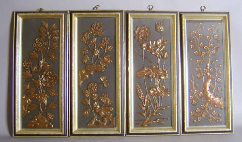 Appraisal: Four Chinese relief panels x