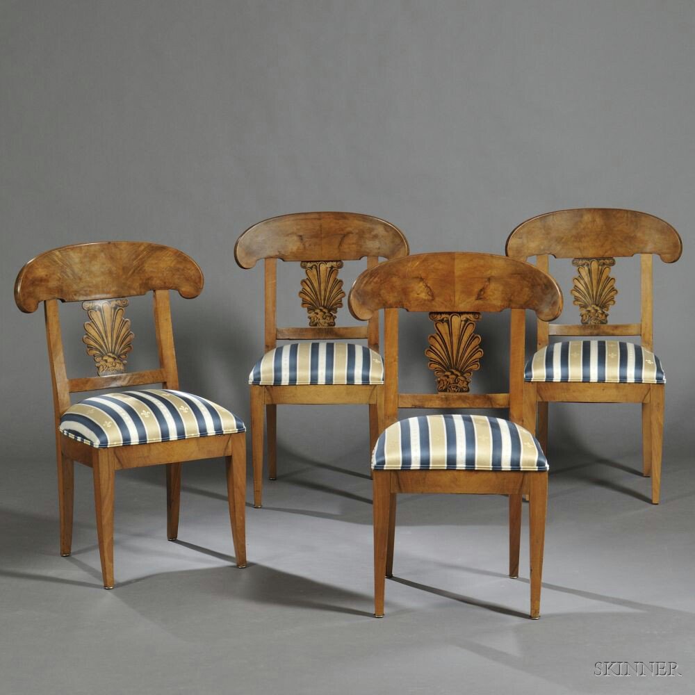 Appraisal: Four Neoclassical-style Walnut-veneer Side Chairs Italy early th century each