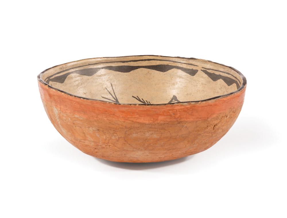 Appraisal: Southwest Pottery Bowl interior with black stylized birds and wheel