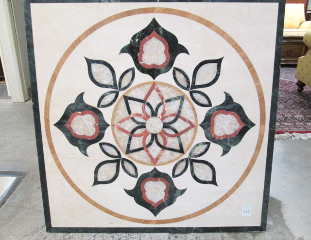 Appraisal: SQUARE MARBLE TABLE TOP featuring a stylized floral decoration in