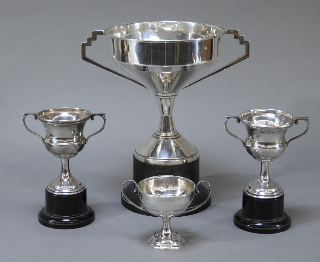 Appraisal: PC STERLING SILVER ART DECO TROPHY AWARD GROUP United States