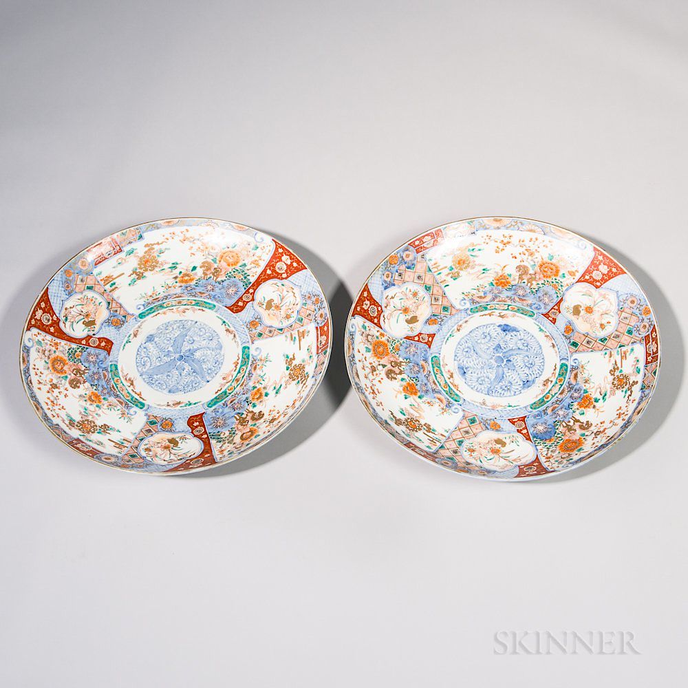 Appraisal: Pair of Monumental Imari Chargers Pair of Monumental Imari Chargers