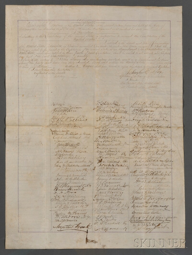 Appraisal: Constitutional Amendment and Slavery Historically Important Petition Proposing th e