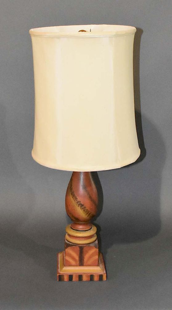 Appraisal: Paint decorated column lamp by Gus Knapp Paint decorated column