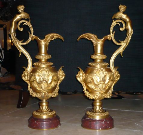 Appraisal: PAIR OF FRENCH DORE VICTOR PAILLARD FIGURAL BRONZE EWERS Winged