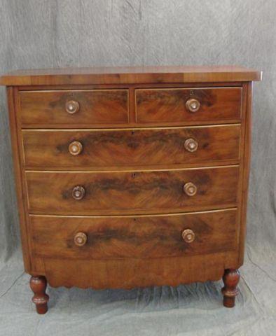 Appraisal: th Cent Bowfront Mahogany Chest Great looker with mother of