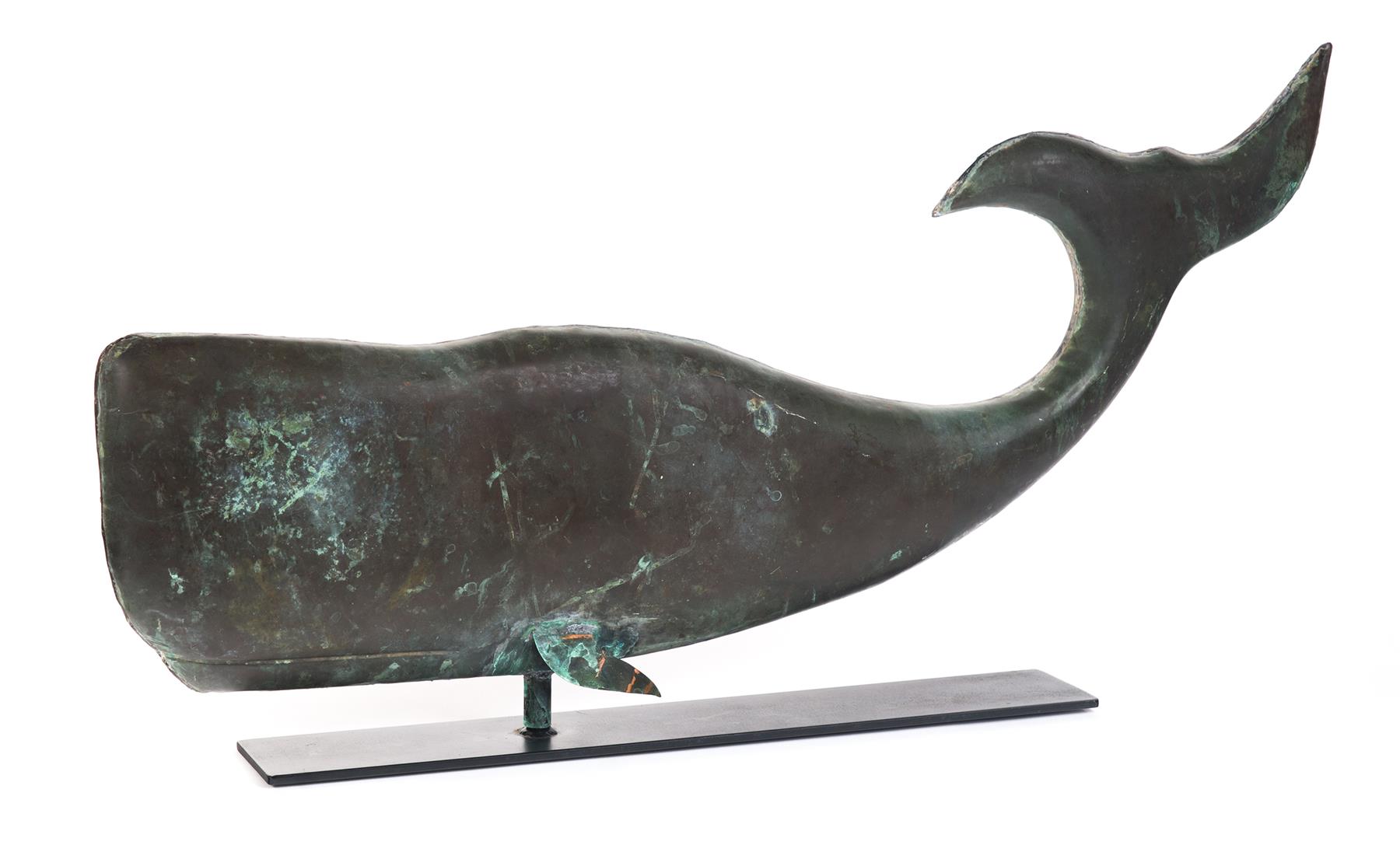 Appraisal: AMERICAN WHALE WEATHERVANE Twentieth century Full-bodied copper sperm whale with