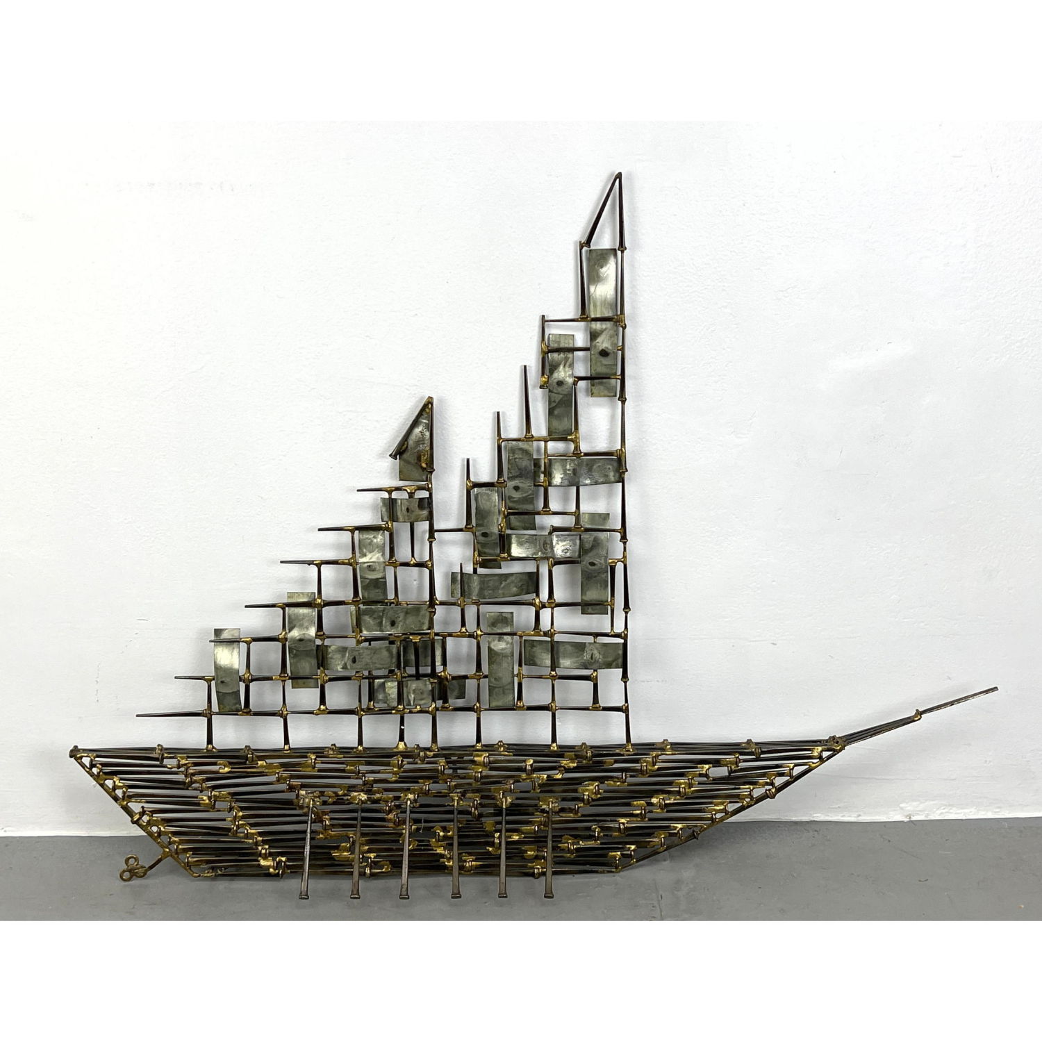 Appraisal: Brutalist Cut Nail Wall Sculpture of Sailing Ship Dimensions H