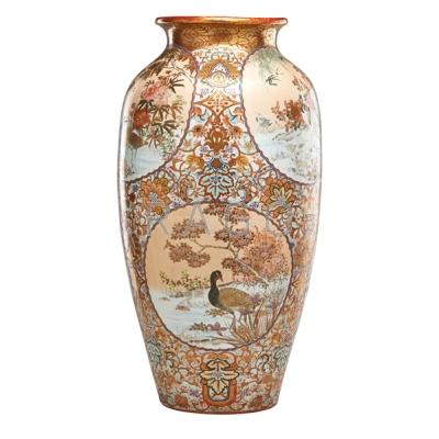 Appraisal: JAPANESE KUTANI FLOOR VASE Reserves profusely decorated with birds and