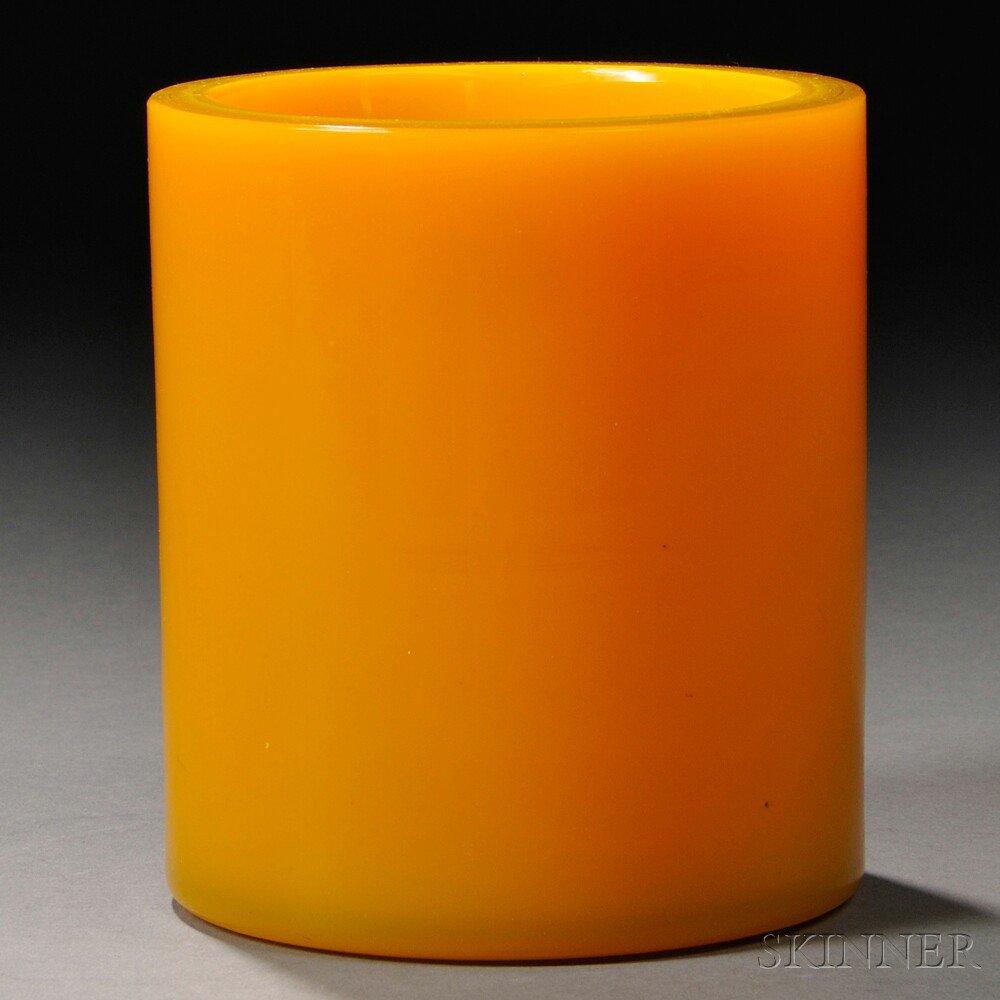 Appraisal: Yellow Peking Glass Brush Pot China th century cylindrical plain