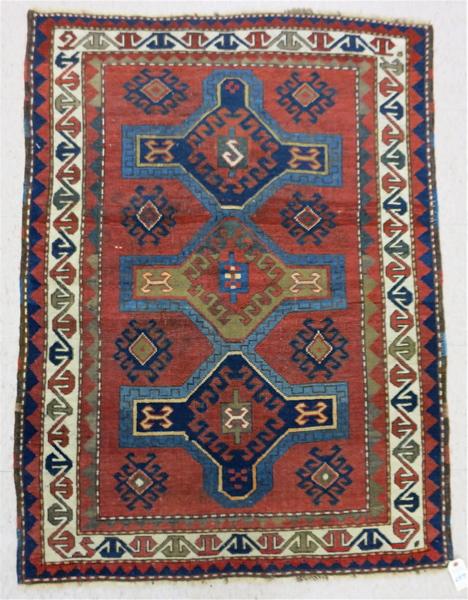 Appraisal: ANTIQUE KAZAK AREA RUG Caucasus Mountains region c s hand