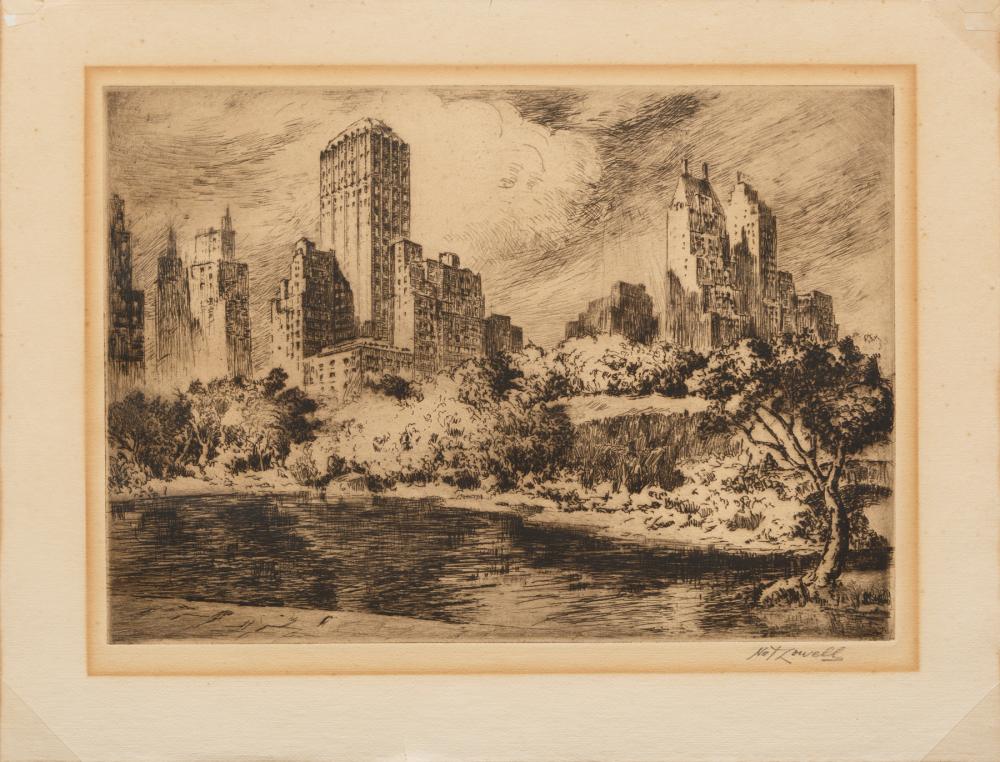 Appraisal: Nat Lowell Latvian American - Central Park South etching pencil-signed