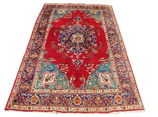 Appraisal: RUG Modern Persian Hamadan carpet cranberry ground pink and teal