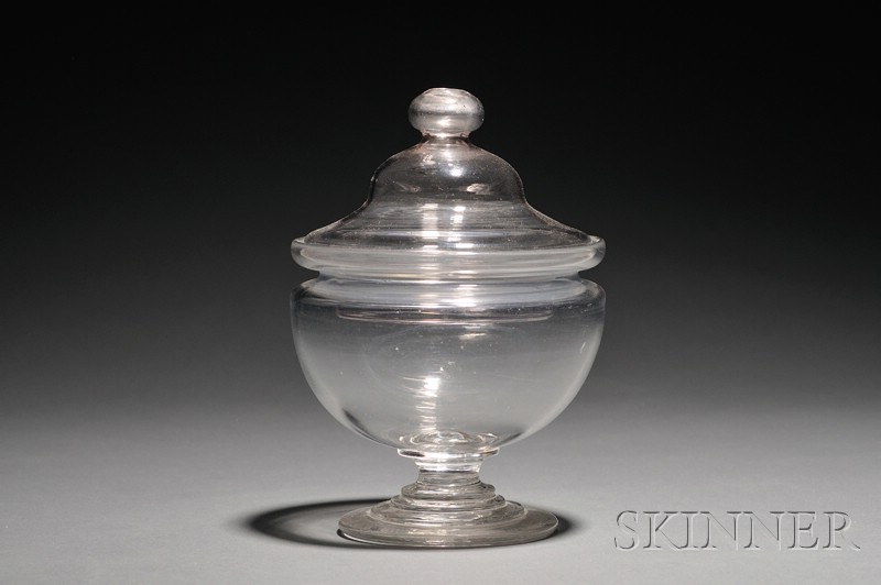 Appraisal: Colorless Free-blown Glass Covered Sugar Bowl probably New England early