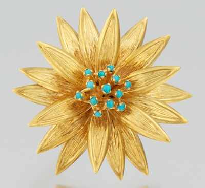 Appraisal: A Ladies' Italian Gold and Turquoise Brooch k yellow gold