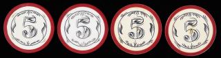 Appraisal: Set of Four Scrimshawed Ivory Poker Chips American ca Red