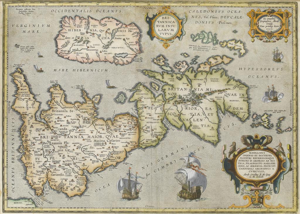 Appraisal: ABRAHAM ORTELIUS BRITANNICARUM INSULARUM TYPUS double page engraved map coloured