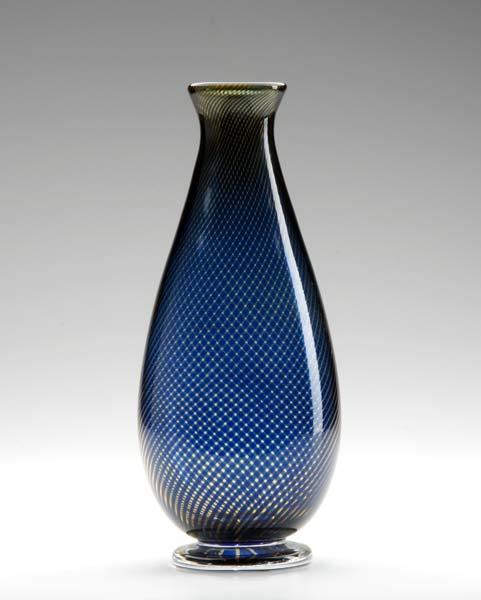 Appraisal: EDVARD HALD ORREFORS Graal glass vase with cobalt swirls Etched