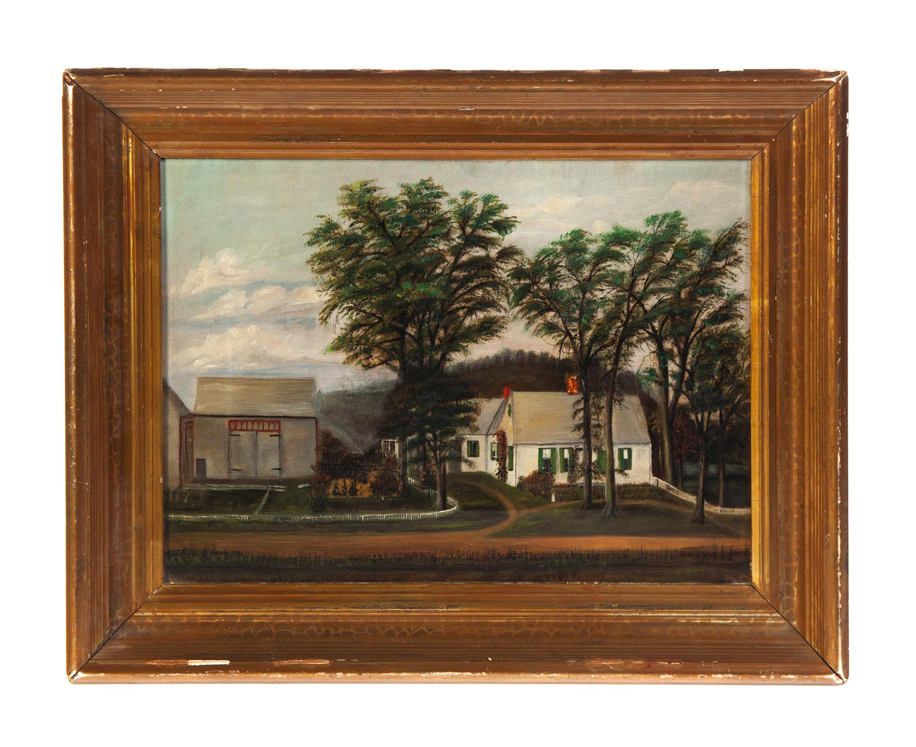 Appraisal: FRAMED OIL ON CANVAS FARM SCENE American nd half- th