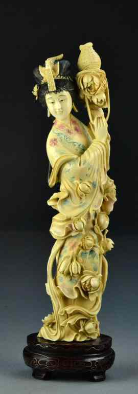 Appraisal: Chinese Qing Carved Ivory BeautyFinely carved to depict a beauty