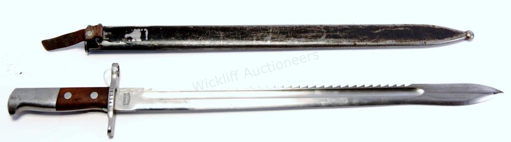 Appraisal: Swiss Pioneer Bayonet with Metal Scabbard long blade Issued with