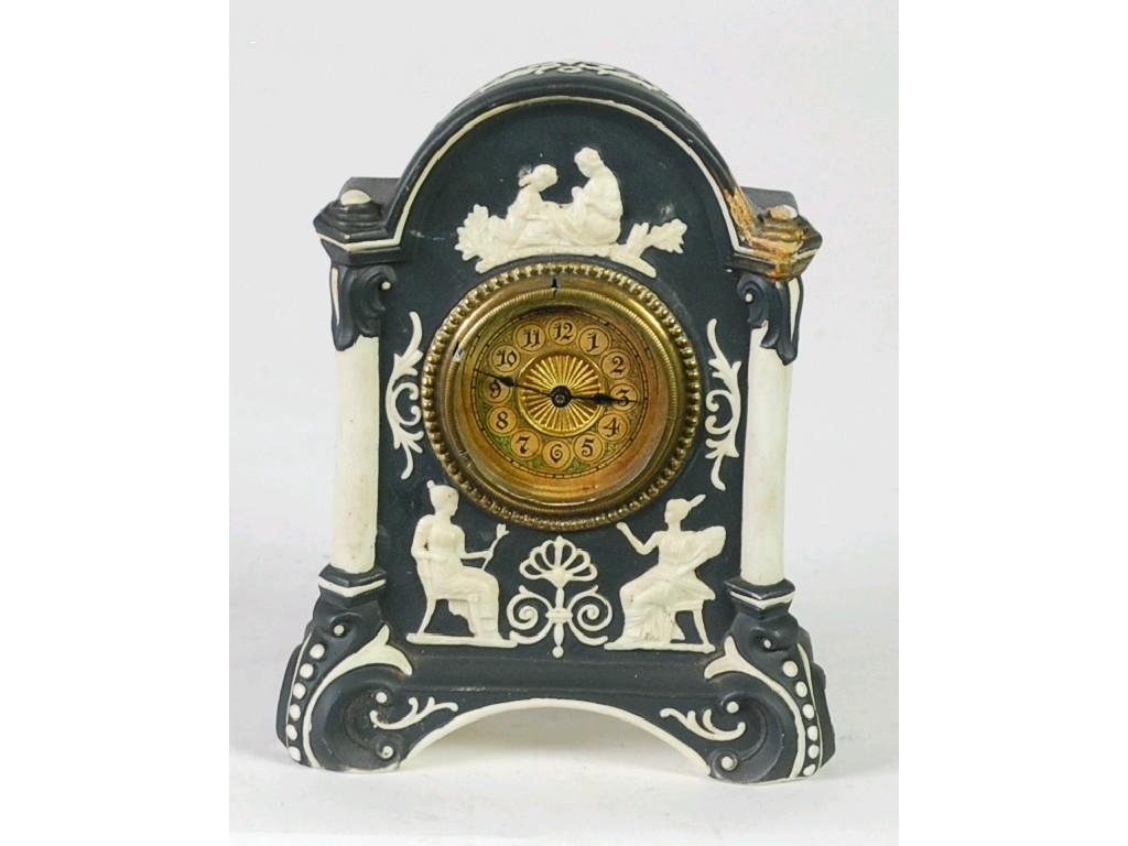 Appraisal: AMERICAN 'JASPERWARE' PORCELAIN MANTEL CLOCK the paper dial with matted