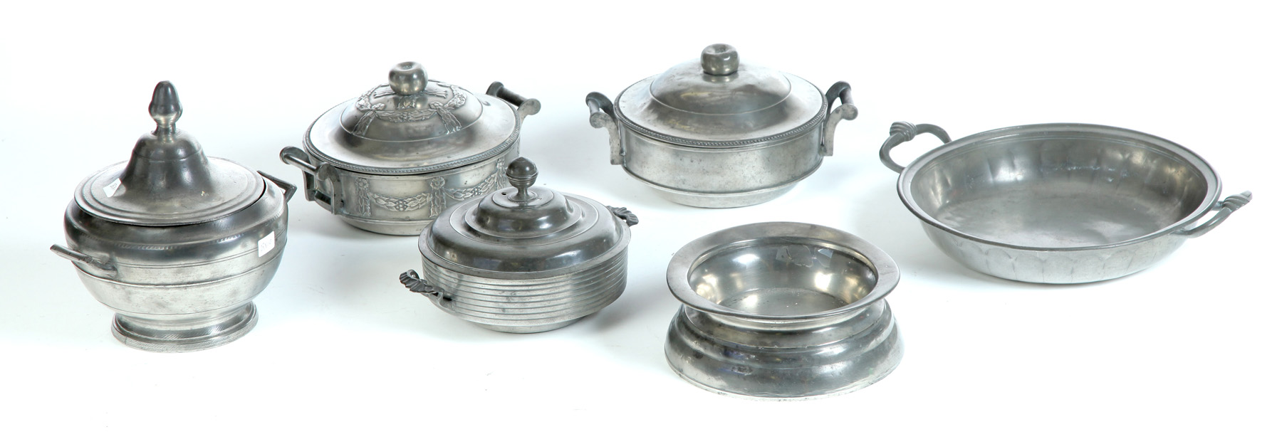 Appraisal: SIX PEWTER SERVING PIECES American and European th- th century