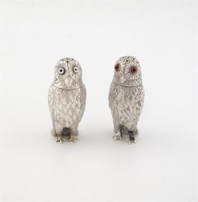 Appraisal: Two similar Victorian novelty owl condiments with pull-off heads and