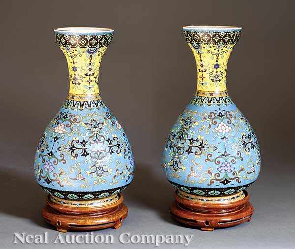 Appraisal: A Pair of Japanese Cloisonn Enamel 'Totai' Porcelain Bottle Vases