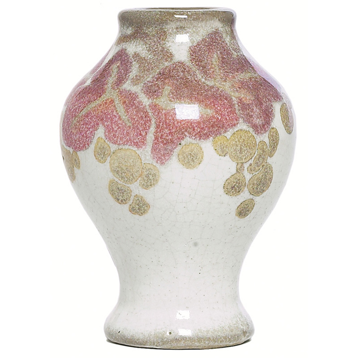 Appraisal: Marblehead vase attribution miniature shape with painted stylized leaves partial