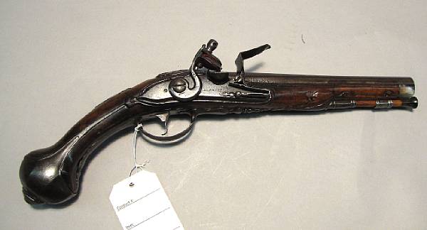 Appraisal: A continental flintlock holster pistol th century Tapered inch caliber