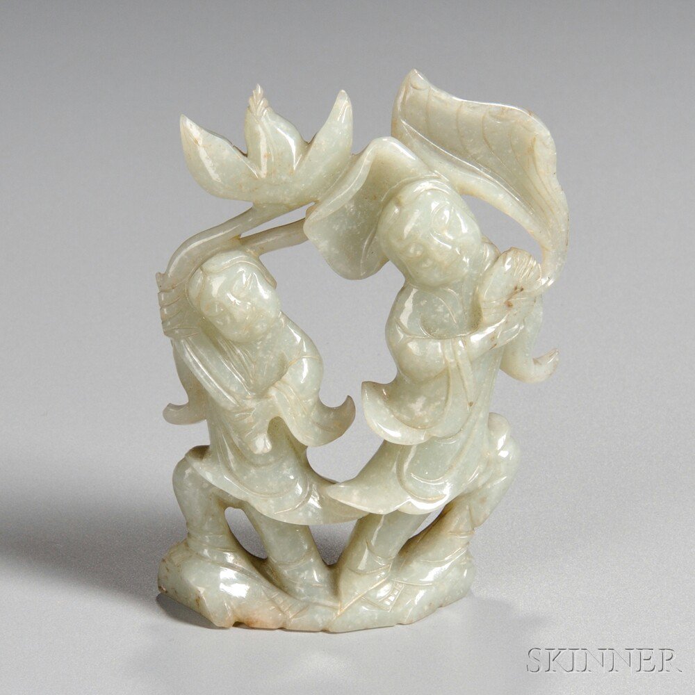 Appraisal: Jade Carving of Two Boys China th century holding tall