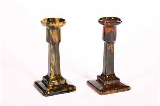 Appraisal: TWO FLINT ENAMEL CANDLESTICKS Mid th century Similar forms American