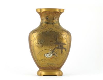 Appraisal: A Japanese gold lacquer vase of flattened baluster form decorated