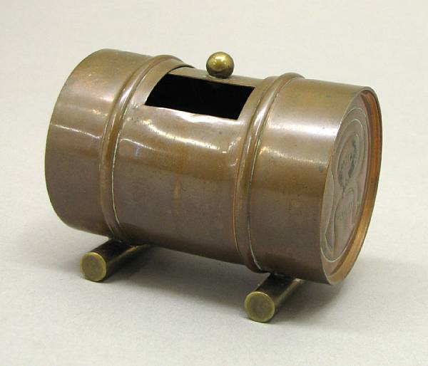 Appraisal: A Huiles Renault advertising ashtray French s copper 'oil drum'