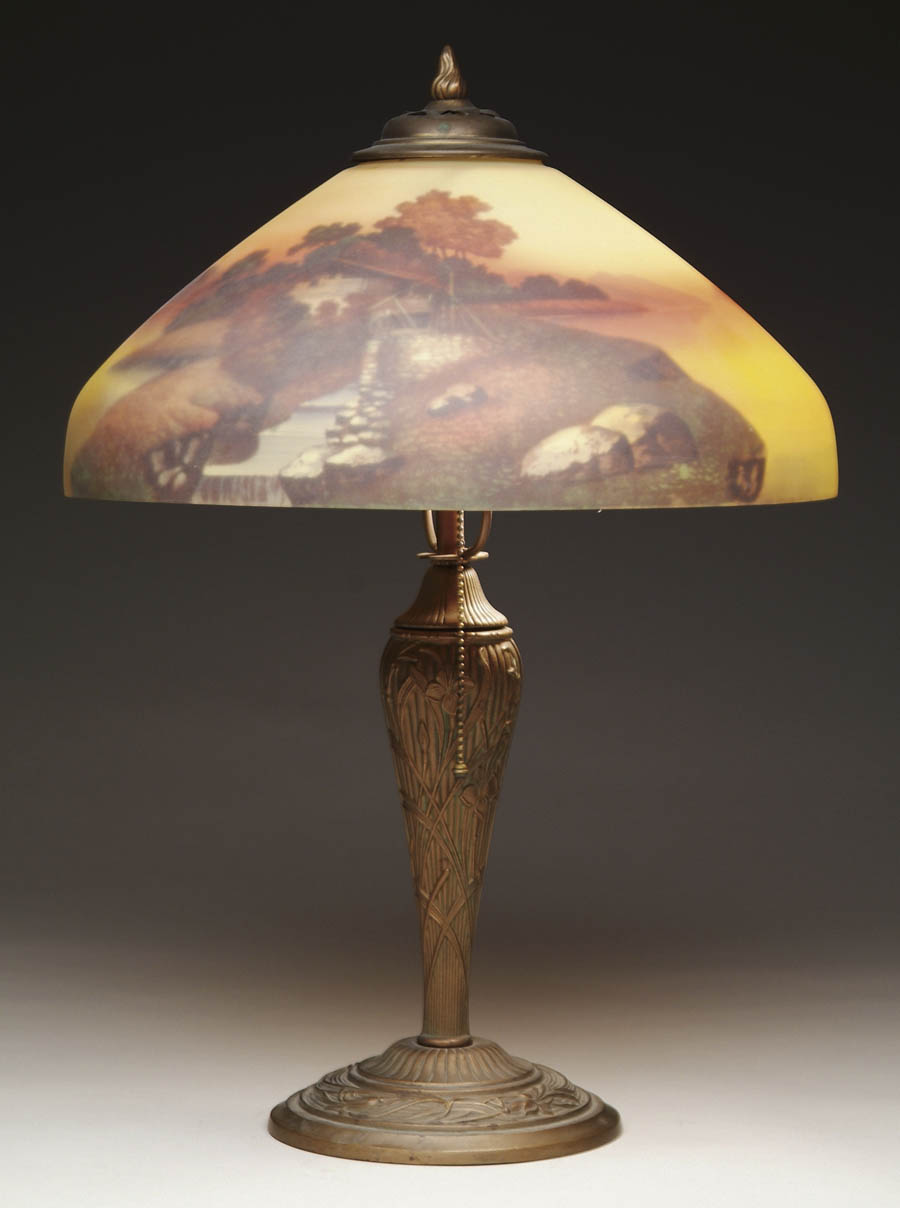 Appraisal: REVERSE PAINTED TABLE LAMP Very nice reverse painted shade depicts