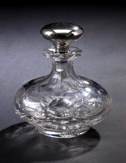 Appraisal: Attractive Sterling Silver-Mounted Intaglio-Cut Glass Scent Bottle first quarter th