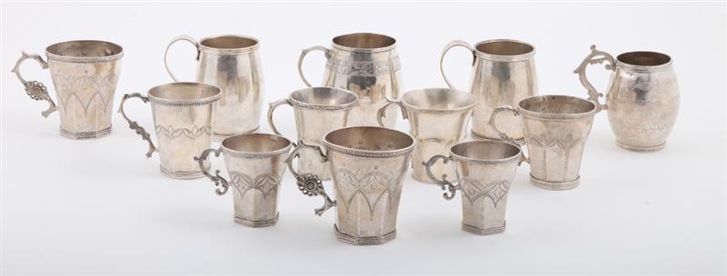 Appraisal: GROUP OF TWELVE LATIN AMERICAN SILVER MUGS Unmarked including four