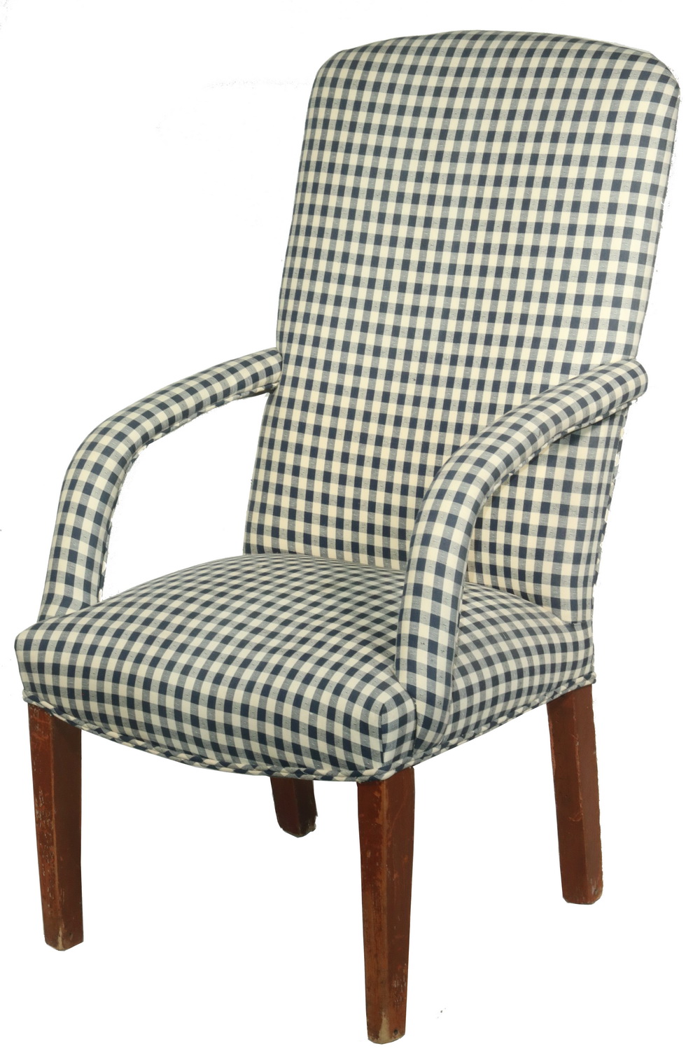 Appraisal: UPHOLSTERED COUNTRY ARMCHAIR th c Tapered Leg Armchair with check