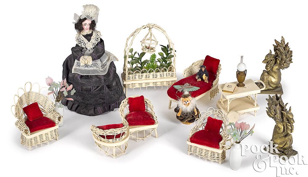 Appraisal: Artisan doll and miniatures Artisan doll and miniatures to include