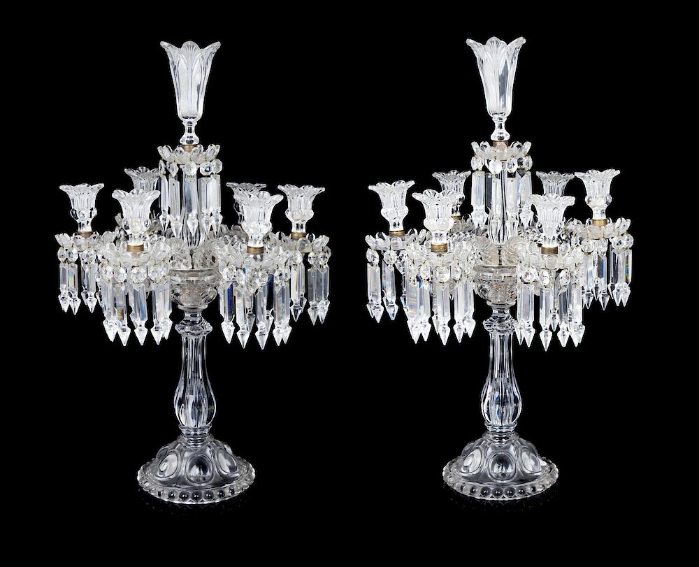 Appraisal: A Pair of Baccarat Cut Glass Candelabra A Pair of